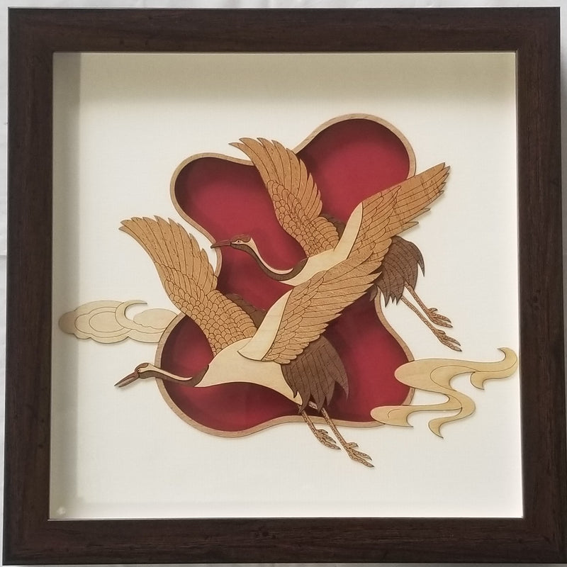 Wooden Marquetry - 10" x 10" - Saras Bird / Crane