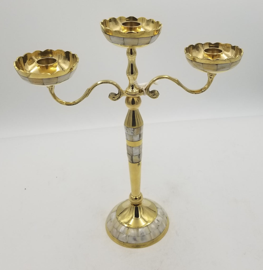 Brass 2 Branch Candle Stand MOP